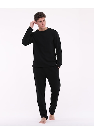 Bella Dossi Waffle Pijama Takımı Siyah