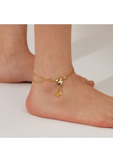 Flybuy Püskül Paslanmaz Opk Narin Kelebek Katmanlı Gz192 Çift Çiçek Çelik Bileklikler Basit Altın Ur Altın