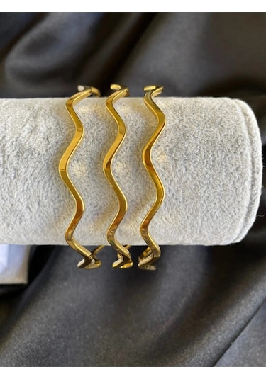 Altın Renk 6 Adet 22 Ayar Kaplama Zikzak Ajda Bilezik Bileklik 22 Cm. - 3288-6 Çok Renkli