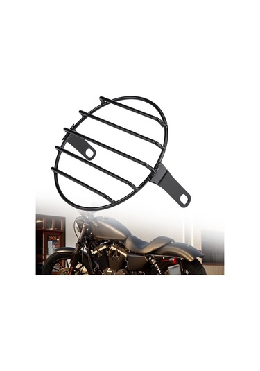 Geeroyoo 6.5 İnç Geri Zamanlı Motosiklet Farı Koruması, Demir Malzeme, Retro Tarz, Cg-125/gn Uyumlu, Kolay Kurulum Yatay Çubuk Kafes