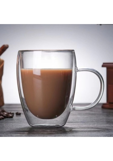 Ranyeek 350ml Bakırcam Cam Bardak, Isı Dayanıklı, Ev Kullanıma İdeal, Meyve Suyu-kahve-süt İçin, Eldivenli, Şeffaf, Konforlu Kullanım Şeffaf