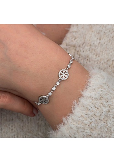 Samur Parti Parti Aksesuar & Kostüm Gümüş Halka İçinde Kar Tanesi Kadın Bileklik Gümüş