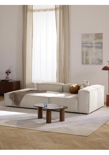 Most Mollis Sol Pro Köşe Modül Fitilli Kırık Beyaz Kadife Kumaş Y