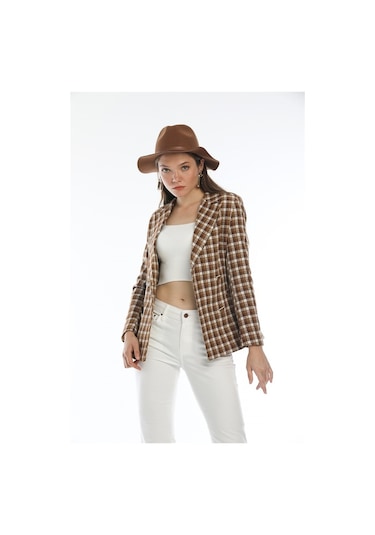 Kadın Karamel Ekose Ceket
