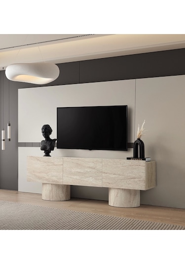 Tv Sehpası 3 Kapaklı Sidon 180cm Kurulu Gönderilir Bej