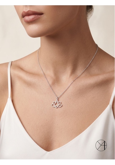 Tasarım Lotus Çiçeği Gümüş Kolye Oyot319