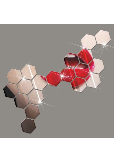 Xiyyadms Güncel Ev Dekoru: Silver Hexagon Akrilik Ayna Sticker, Dıy Tasarım İle Evini Özel Ve Sanatsal Hale Getir Gümüş