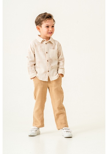 Erkek Çocuk Keten Gömlek Müslin Pantolon Takım 2-5 Yaş Gri