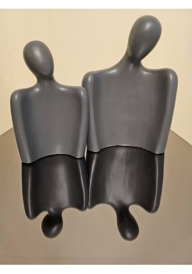 Soyut İnsan Figürlü 2'li Antrasit Biblo