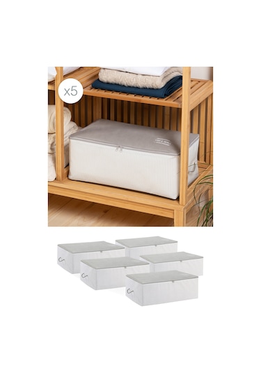 Ocean Home Textile 5'li Orta Boy Gri Çizgili Stuff & Things Hurç Set 52 x 28 x 21 cm