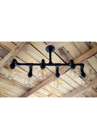 Demir Boru Sarı Ampulden, Endüstriyel Malzeme Rustik Avize Siyah