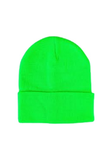 Unisex Kışlık Neon Yeşil Katlamalı Bere Neon Yeşil