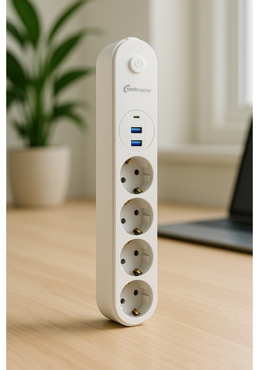 Techmaster 2 Usb+type-c Akım Çocuk Korumalı 4lü Priz 2mt Beyaz Diğer