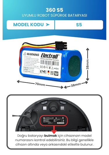 360 S5 Batarya 2600mah Pil Akıllı Robot Süpürge Bataryası