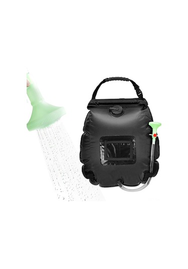 Vkemall Kamp İçin Taşınabilir 20l Güneş Enerjili Duş Çantası - Siyah, 45x50cm, 50cm Hortum, 430g, Taşıma Çantası Dahil Siyah