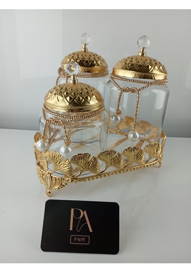 Çay Kahve Şekerlik Kavanoz Sunumluk Söz Nişan Kız İsteme Çikolatalık Dekoratif Obje Biblo Süs Eşya Üçgen Altın