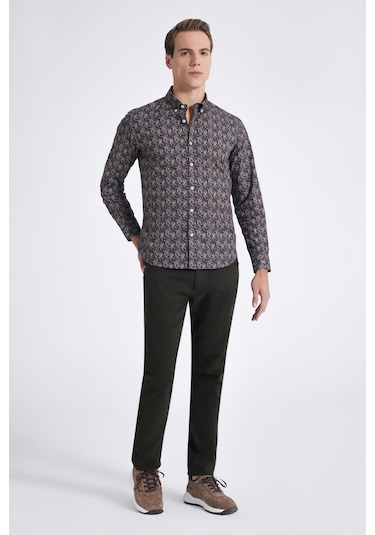 D's Damat Slim Fit Haki Baskılı Gömlek 1ec0221042599 Haki