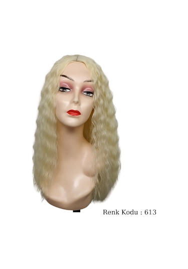 Peruk Ankara Fiber Sentetik Afro Su Dalgası Peruk Açık Platin No-613