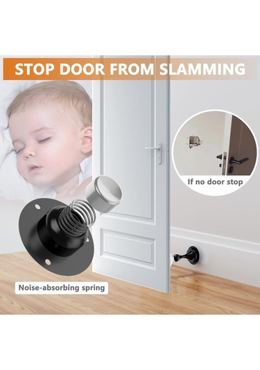 Neevoyu Stainless Steel Manyetik Kapı Tutucu 2 Adet - Dayanıklı, Çift Montaj Seçeneği, Duvar Ve Zemin Koruması, Modern Siyah Finish