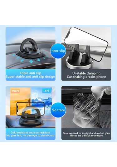 Honmex Araç İçin Sürtünme Engeli Telefon Tutucu - 360 Döner, Kolay Kurulum, Abs Ve Silikon Malzemeyle Sinyal Gösterici Zm-17 Siyah