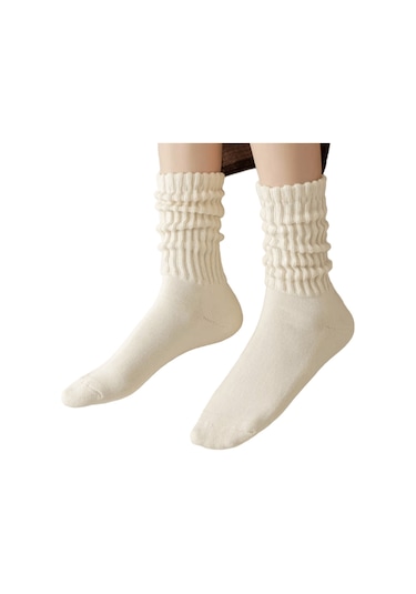 Monyee Bej 27cm Uzunlukta Dik Çizgili Kumaş Çorap - 95% Poliester 5% Spandeks 1 Adet Bej