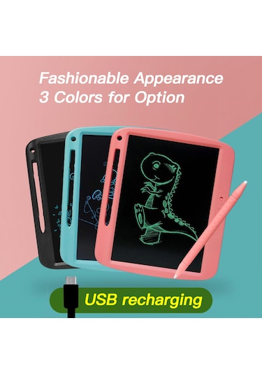 Hombey 9 İnç Pembe Renkli Lcd Çocuk Yazma Tahtası - Usb Şarjlı, Akıllı Göz Korumalı, Tek Tuşlu Kilit Ve Temizleme, Parlak Film, Çift Uçlu Kalem Pembe