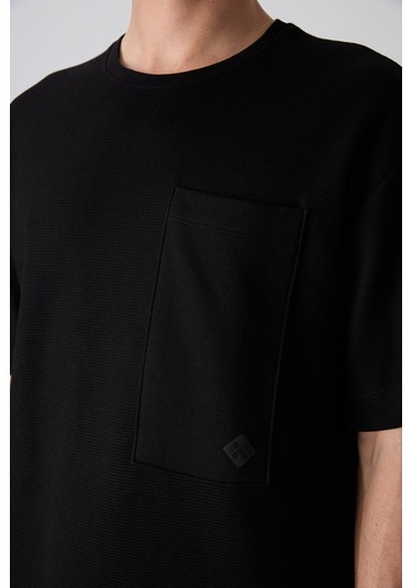Tommy Life Siyah Pamuklu Kalın Yüzeyi Dokulu Oversize Fit Basic Erkek T-shirt - 88341 001