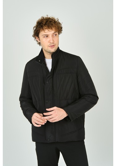 Lucas Erkek Fermuar Ve Çıtçıt Kapamalı Hakim Yaka Kaban 4785 Siyah Siyah