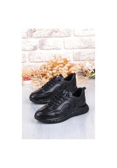 Pepita 6706 Rahat Lastik Bağçıklı Kauçuk Taban Hakiki Deri Erkek Ayakkabı Siyah
