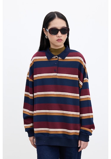 Manuka Polo Yaka Oversıze Sweatshırt Bordo Bordo