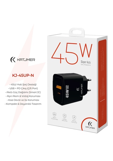 Katjmer Kj-45up-n Usb-pd Şarj Adaptörü Siyah