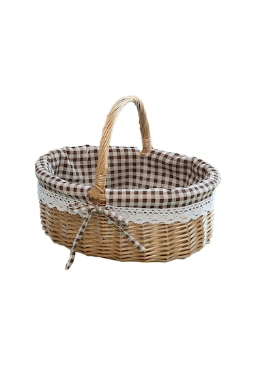 Cbtx Willow Sepet Açık Piknik Sepeti Dokuma Sepet Yumurta Kabı S Kahve Ekose