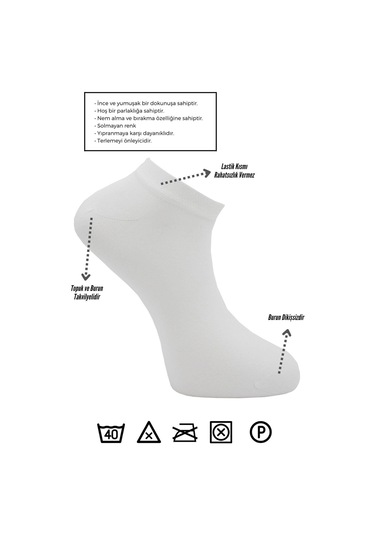 Bambu Erkek Patik Beyaz Çorap Dikişsiz 6'lı Paket Beyaz