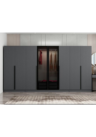 Kale Plus 8 Mebran Kapaklı 2ç Dolap Antrasit Mebran Füme Cam 190cm Antrasit