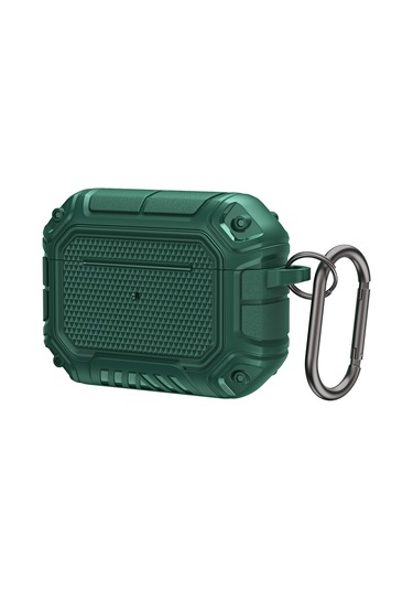 Airpods Uyumlu Pro İçin Kancalı Diamond Shield Mecha Tpu + Pc Kulaklık Koruyucu Kılıf Yeşil