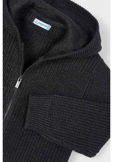 Erkek Çocuk Kapüşonlu Fermuarlı Triko Hırka - Antrasit KREM