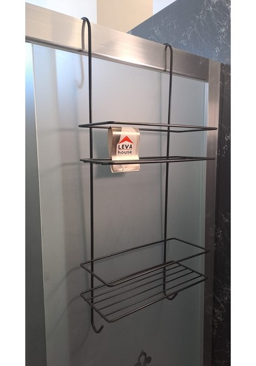 Leva Duşa Kabin Rafı Askılı 2 Katlı - 62x21x27 Cm Siyah Boyalı Lv-73858