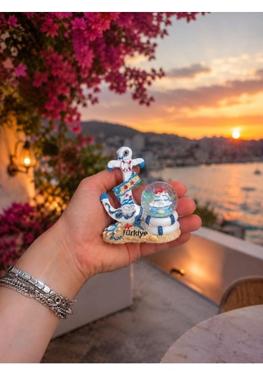 Deniz Temalı Çapa Kar Küresi Dekoratif Biblo Küçük Ebat Masaüstü Hediyelik