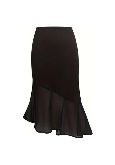 Kadın Yüksek Bel Asimetrik Detaylı Ithal Krep Etek Siyah