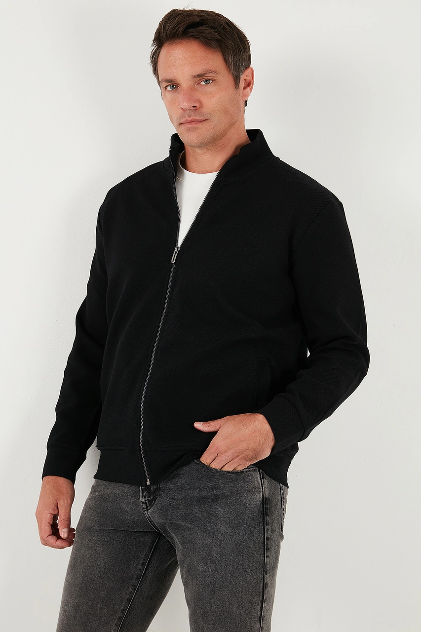 Buratti Pamuklu Regular Fit Dik Yaka Fermuarlı Erkek Hırka 5901077 Siyah