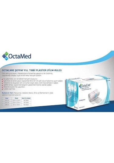 Octacare 14110 Şeffaf PU Tıbbi Su Geçirmez Flaster 10 M x 10 CM