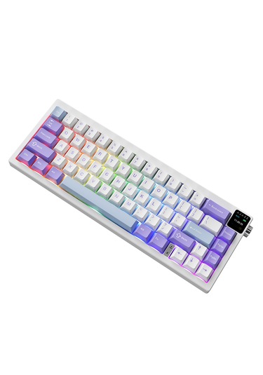 Ak650 Tft Ekranlı 3 Modlu Mekanik Oyun Klavyesi-5.000 Mah Batarya-gasket Tasarım - Purple White