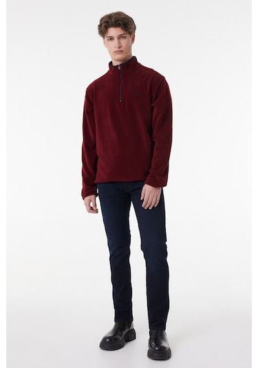 Lee Regular Fit Normal Kesim Dik Yaka Yarım Fermuarlı Bordo Polar L212208810 Bordo