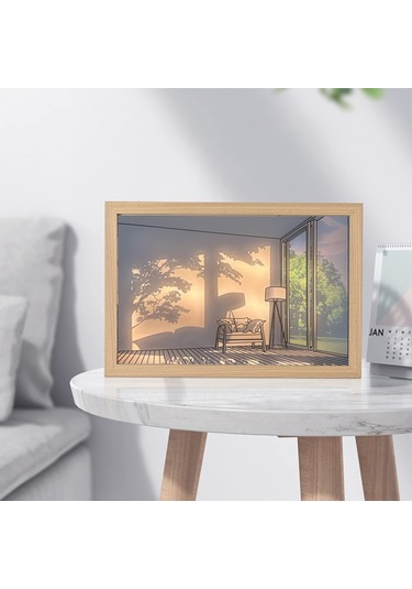 Ranyeek Küçük Boy Ahşap Akrilik Led Işıklı Tablo - Dokunmatik Dimmable 3 Renk Aydınlatma - Boş Oda Dekoru