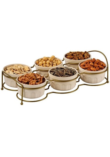 Edora Home Gold Altı Bölmeli Çerezlik İkram Seti Metal Paslanmaz