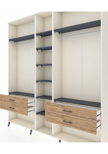 Arges Dolap 10 Raflı 4 Çekmeceli 2 Askılı 220x30x243 Aytaşı-antrasit/çam Antrasıt/atlas Çam