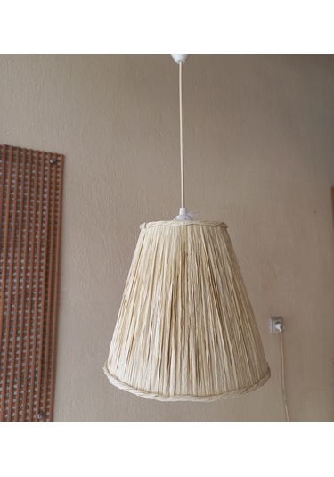 N-65 Kemik Rengi Rafya El Yapımı Avize Krem Krem Renk Krem