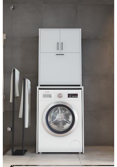 Makbulce Yasemin Kirli Çamaşır Sepetli Çamaşır Makinesi Dolabı Beyaz