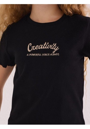 Kız Çocuk Desenli Kot Ceket İçi Tshirt Takım-15505 Krem