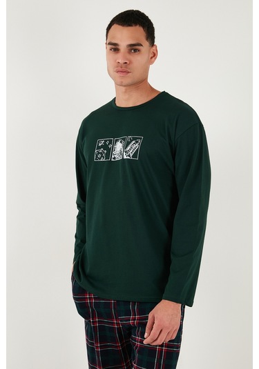 Buratti Ekoseli Pamuklu Regular Fit Yüksek Bel Bisiklet Yaka Erkek Pijama Takımı 6574000 Yeşil